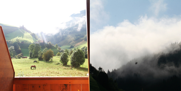 Matratzenlager uitzicht collage de Berghut Rauris Oostenrijk